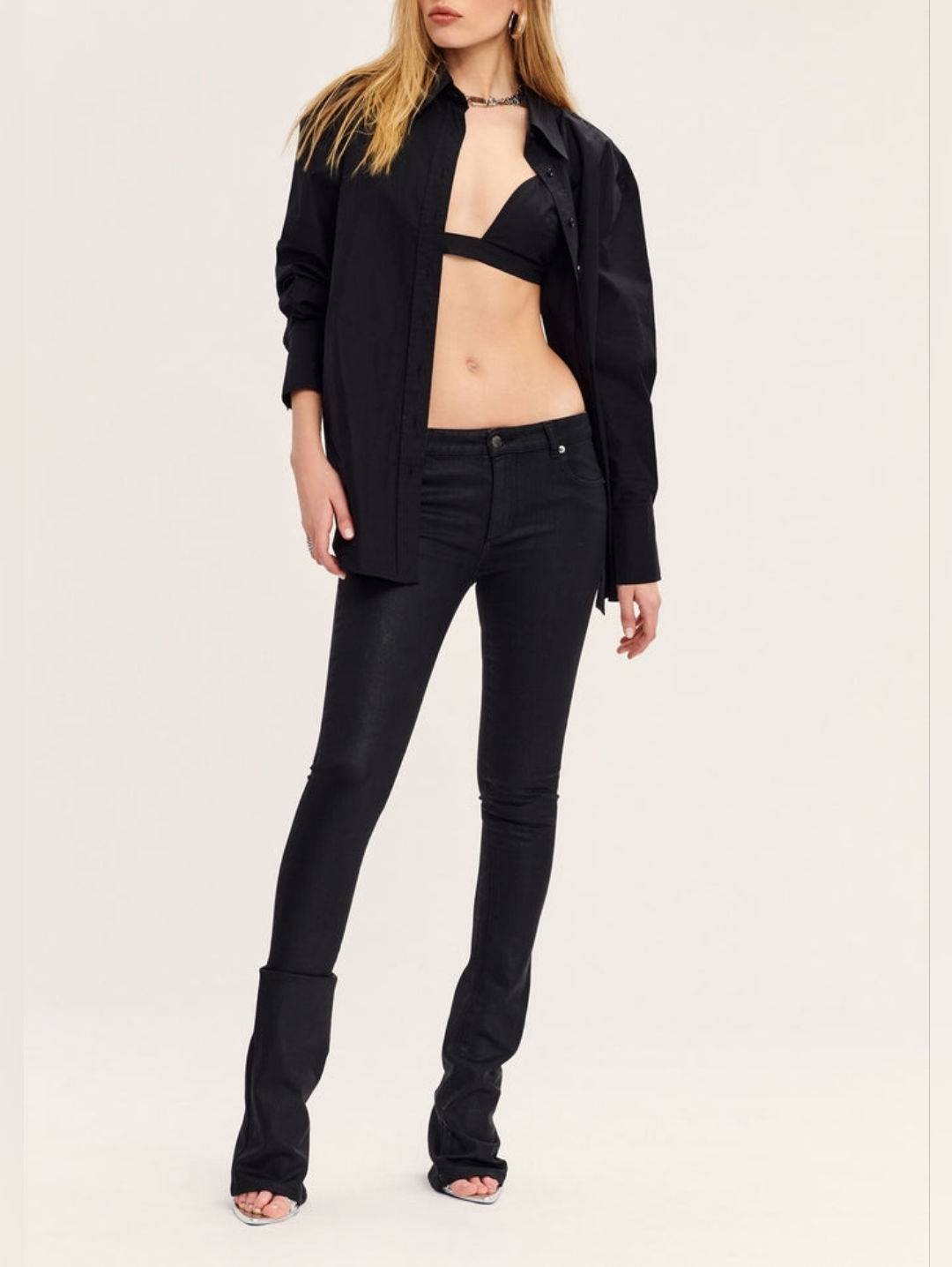 Nwt- Ser.O.Ya Cindy Low Rise Waxed Black Skinny Flare Jean 27
